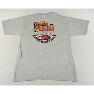 Vintage Hanes Beefy Shirt Mens Medium Gray Firefighter Americas Heroes Y2K